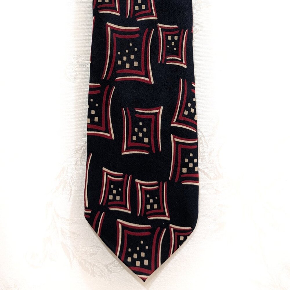 Vintage 80s Silk Abstract Geometric Tie Extra Long Classic Width Navy Italy